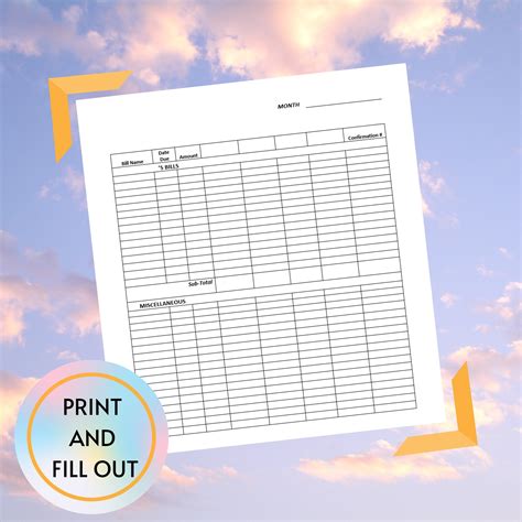 monthly bills  expenses sheet etsy