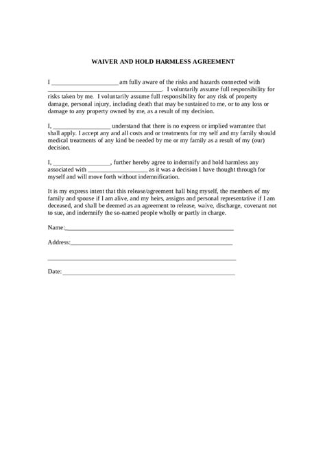 hold harmless agreement fillable printable  forms handypdf