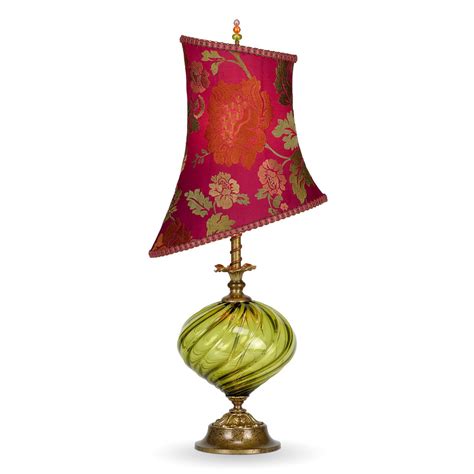 Kinzig Lamps Hand Blown Glass Lamps With Embroidered Silk Shades