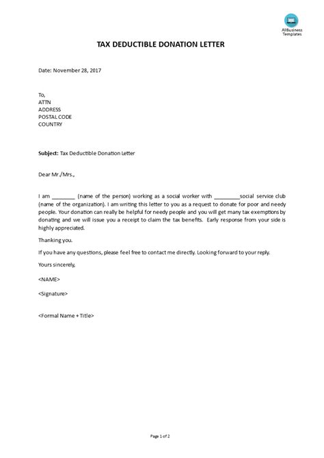 tax donation letter template