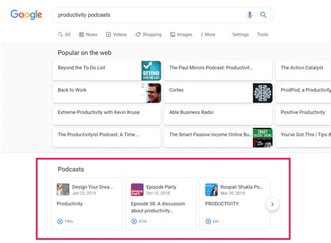 google podcasts search results  seo portent