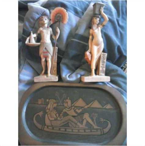 Vintage Egyptian Copper Tray With Bonus Egyptian Statue