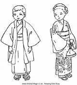 Kimono Japon Japonais Coloriage Reise Sheets Japonaise Nurie Chine Coloriages Fête Activityvillage sketch template