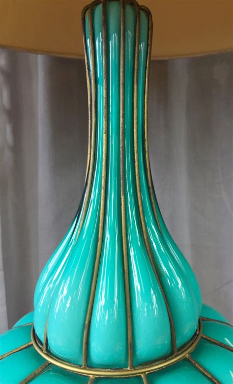 Monumental Turquoise Colored Murano Glass And Brass Table
