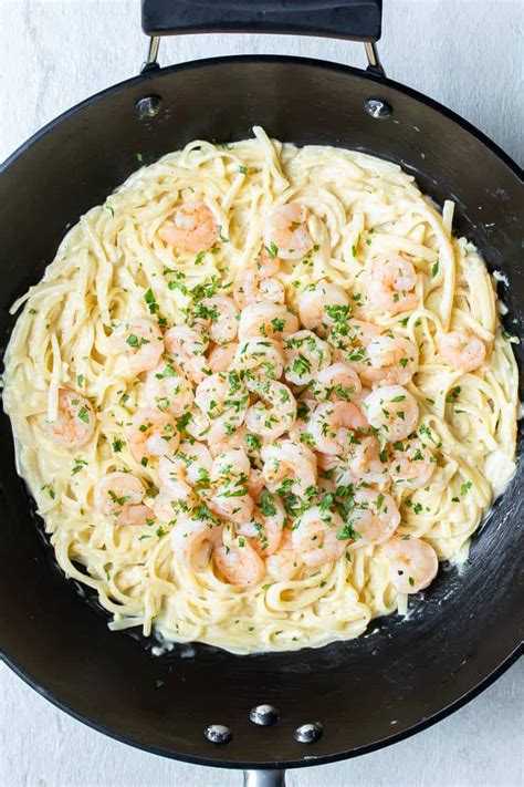 creamy garlic parmesan shrimp pasta delicious  bites