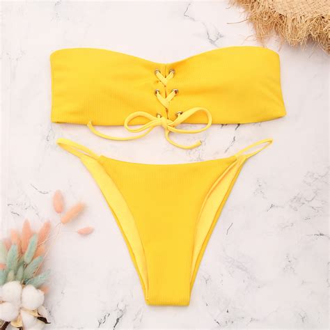 2018 new wrap bikini set bandage yellow color swimsuit bathing suit