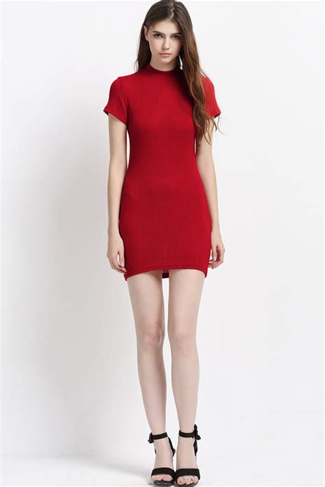 Red Short Sleeve Sexy Bodycon Dress Casual Dresses Women