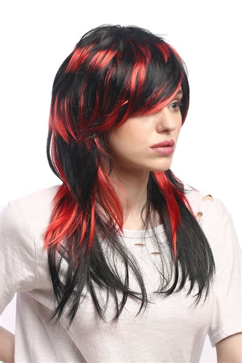 lady party wig cosplay sexy emo witch she devil vampire black red strands long straight goth punk