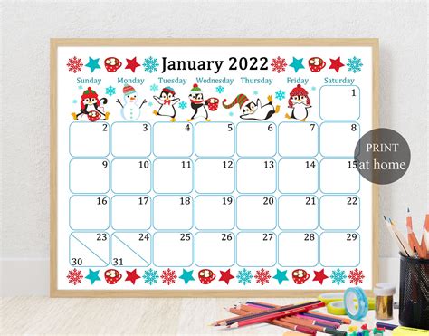 january  calendar digital  monthly calendar  etsy