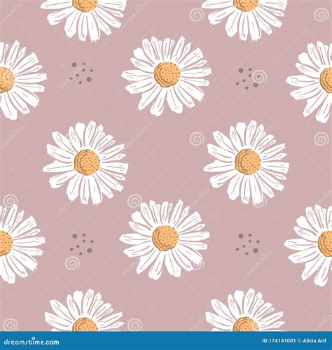 repeat daisy flower pattern  pink background seamless floral