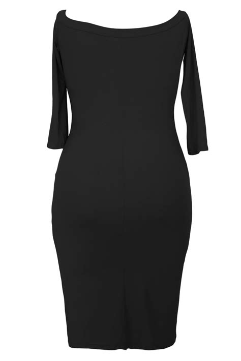 3 4 Length Sleeve Black Bodycon Sexy Plus Size Dresses
