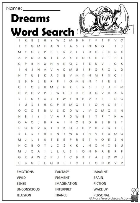 dreams word search monster word search