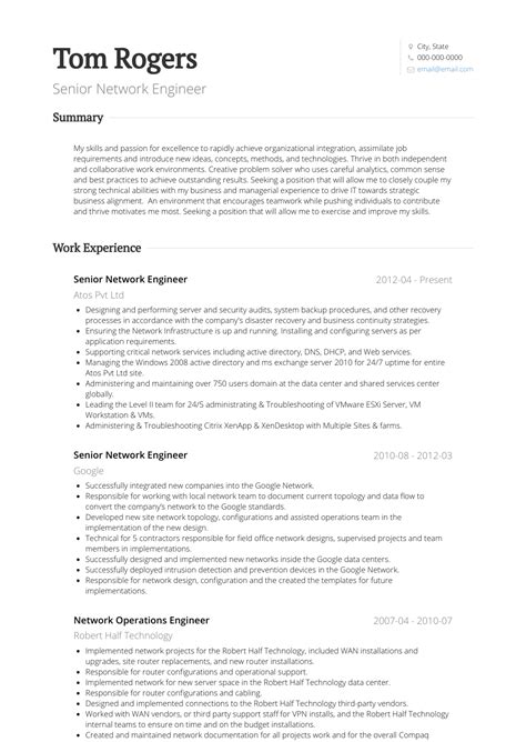 network engineer resume samples  templates visualcv
