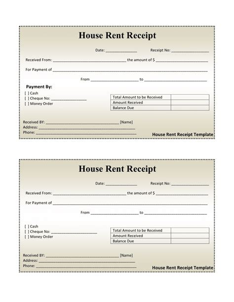 house rent receipt template  word   formats