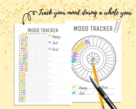 mood tracker printable weekly mood tracker  monthly mood etsy