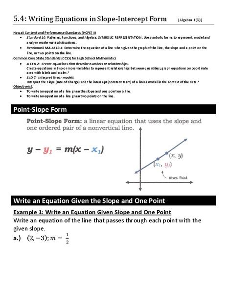 writing equations  slope intercept form worksheet