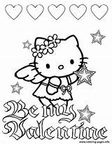 Kitty Coloring Hello Pages Stars Valentines Hearts Printable Color sketch template