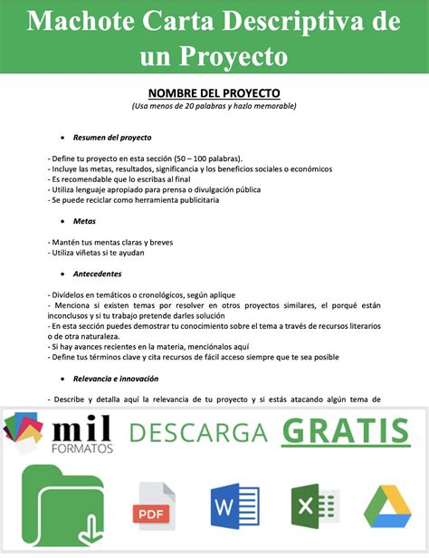 carta descriptiva de  proyecto ejemplos  formatos word