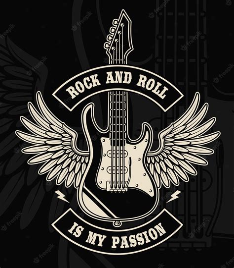 guitarra de rock  roll  ilustracion de alas sobre fondo oscuro