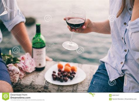 Couple Drink Wine At Sunset Beach Stock Image Image Of