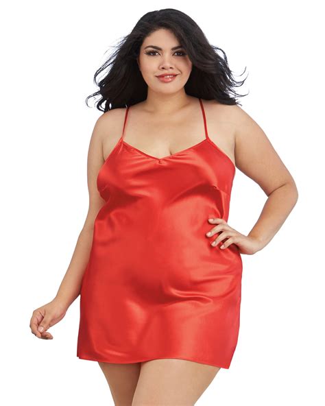 plus size satin robe and chemise set in red dreamgirl international