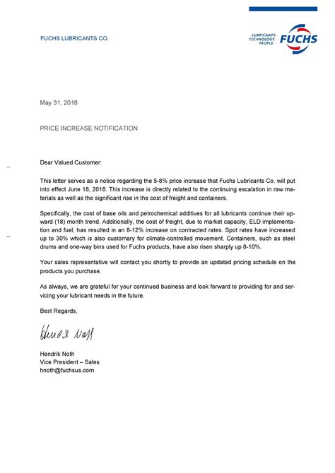 price increase letter template