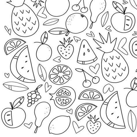 fruits food hand drawn coloring page printable etsy