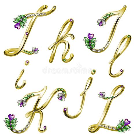 Vector Gold Alphabet With Gems Letters I J K L Stock Vector