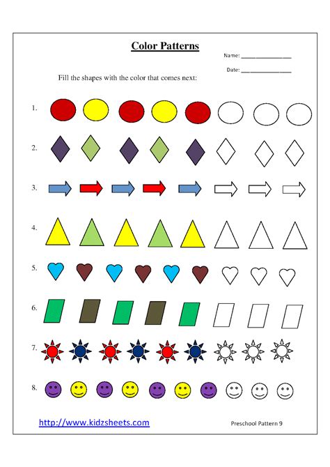 related image preschool colors pattern worksheet preschool patterns