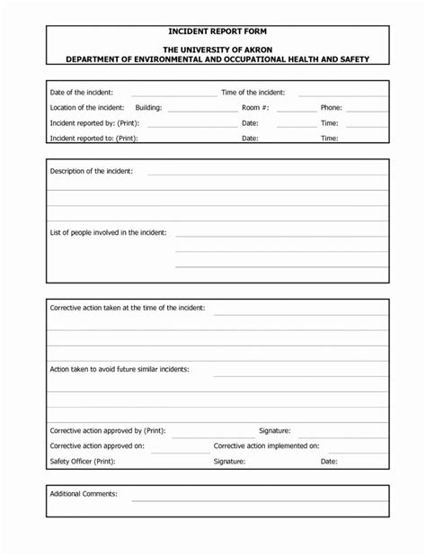 health  safety incident report form template