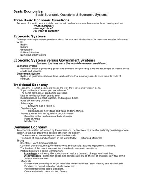 basic economics basic economic questions economic