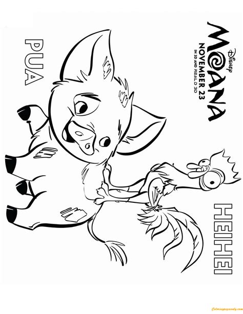 moana pua pig  heihei coloring pages cartoons coloring pages