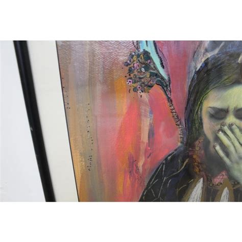 Vintage Modern Abstract Oil Sorrow Painting Of Woman