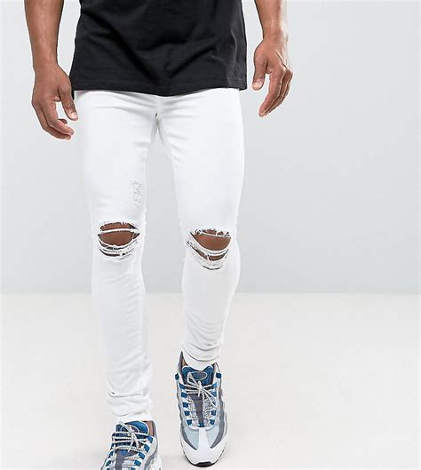 jaded london denim super skinny jeans in white with knee rips for men