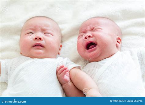 baby twins  crying   quiet stock photo image