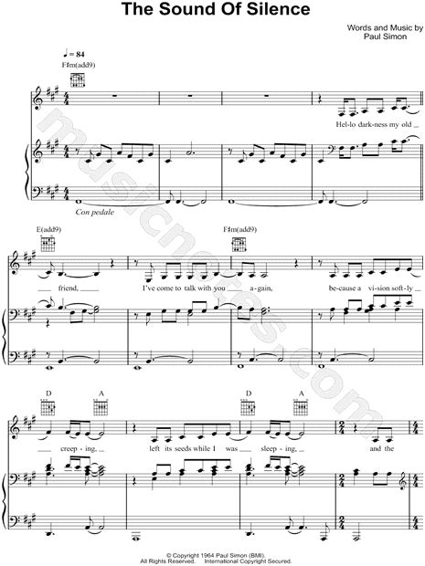 Disturbed The Sound Of Silence Sheet Music In F Minor Transposable