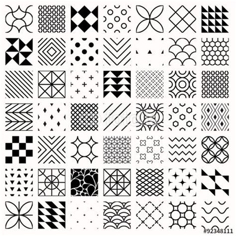 set  geometric seamless patterns triangles lines circles black