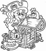Pirate Coloring Treasure Pages Chest Girl Little Her Printable Kids Female Colouring Color Drawing Pirates Getdrawings Preschool Line Books Print sketch template