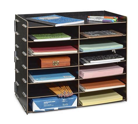 adiroffice black wood office paper storage  shelf file desk stand