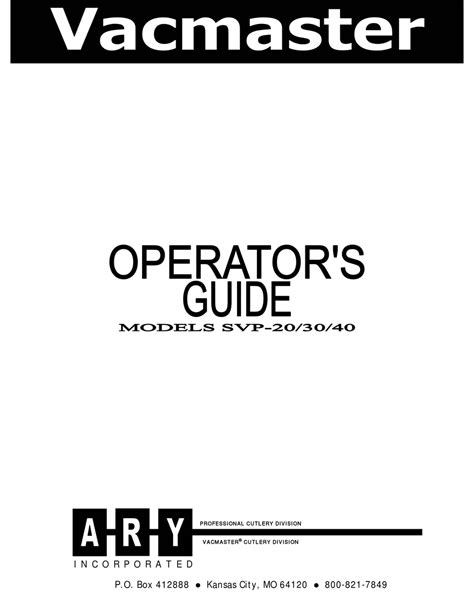 ary vacmaster svp  operators manual   manualslib