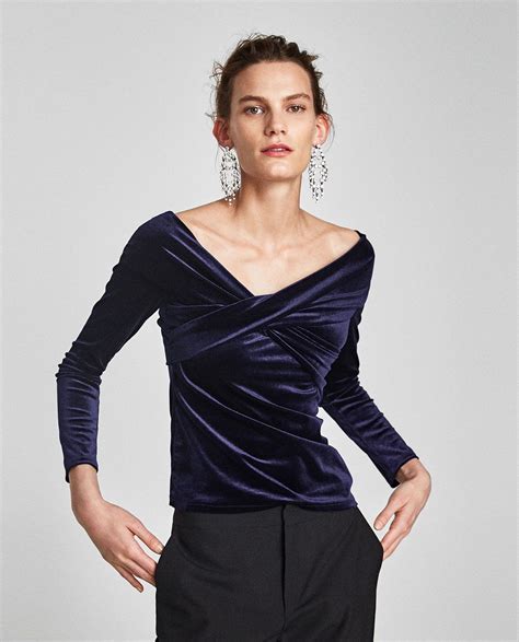 image   velvet top  exposed shoulders  zara velvet tops fashion trend forecast tops