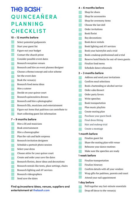 printable quinceanera checklist template