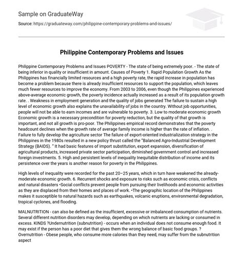 philippine contemporary problems  issues  essay