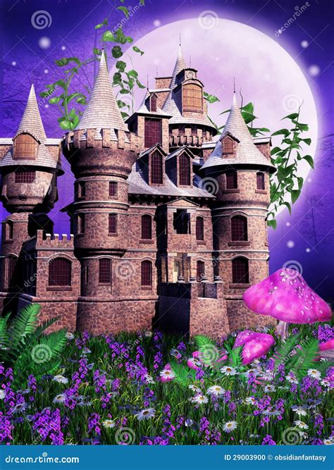 fairy castle   purple meadow stock illustration image