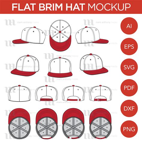 flat brim baseball cap mockup  template  angles layered detailed  editable vector