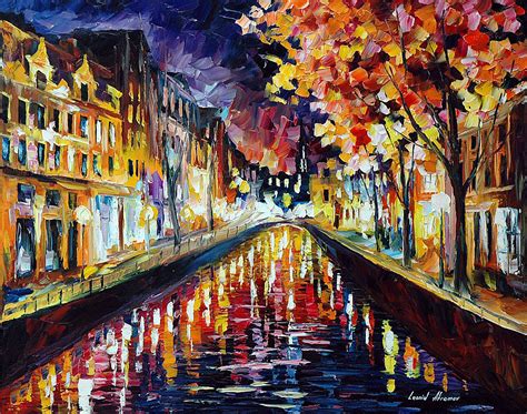 Amsterdam Night — Palette Knife Oil Painting On Canvas By