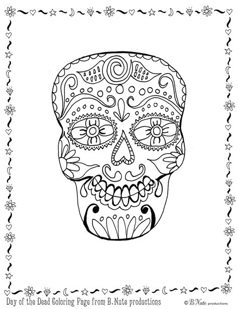 bnute productions  printable day   dead skull coloring page