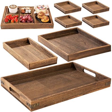 buy yangbaga rustic wooden serving trays  handle set   rectangular platters