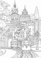 Stad Erwachsene Volwassenen Ausmalbilder Favoreads Coloriage Tramway Mandalas Moeilijke Startpage Hexenhaus Pintar Kleuren Tram Steden Ofwea Desde Uitprinten Downloaden sketch template