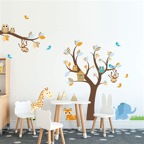 muursticker boom met dieren voor babykamer  kinderkamer